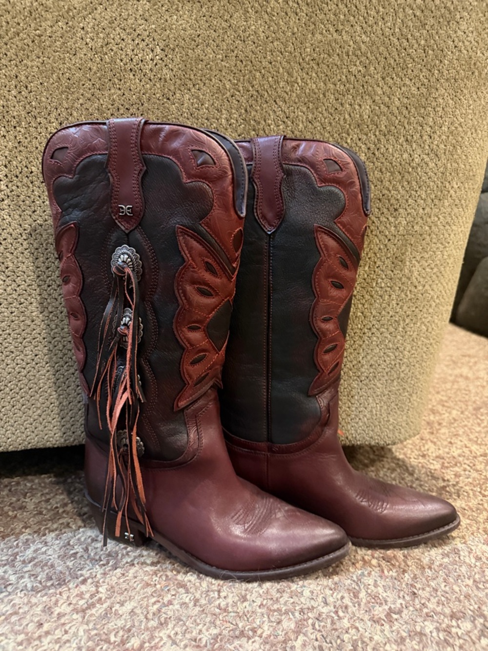 Sam Edelman Burgundy Brown Western Leather Cowboy Boots
